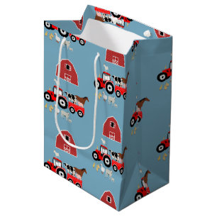 Landtiere & rote Traktor Barnyard Boys Muster Mittlere Geschenktüte