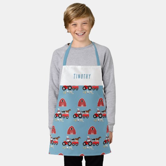 Landtiere & rote Traktor Barnyard Boys Muster Schürze (Getragen)