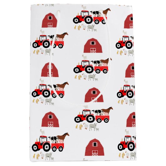 Landtiere & rote Traktor Barnyard Muster Mittlere Geschenktüte (Vorderseite)