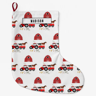 Landtiere & rote Traktoren Barnyard Boys Girls Großer Weihnachtsstrumpf