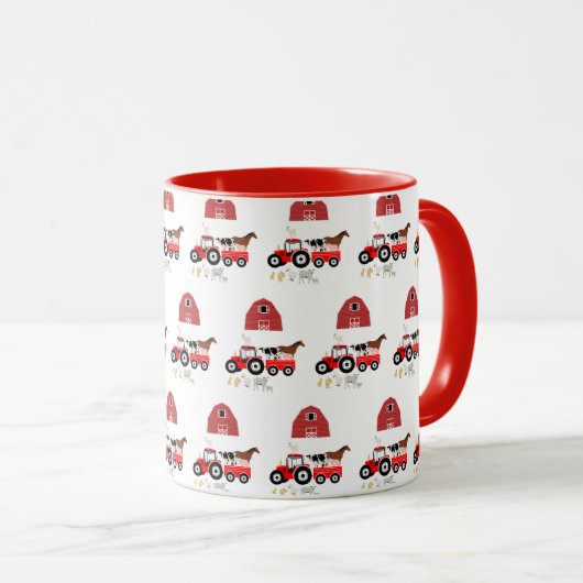 Landtiere & rote Traktoren Barnyard Boys Girls Tasse (VorderseiteRechts)
