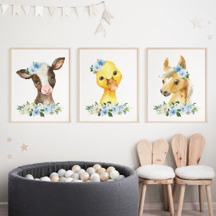 Landtiere, Stall, Blüten, Junge Kinderzimmer Bilderwand Sets