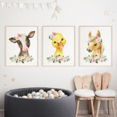Landtiere, Stall, rosa Blume, Kinderzimmer für Mäd Bilderwand Sets