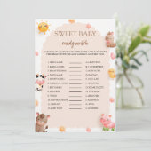 Landtiere Sweet Baby Candy Match Game Card Einladung (Stehend Vorderseite)