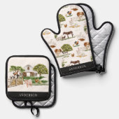 Landtiere und Baumuster Ofenhandschuh & Topflappen-Set (Vorderseite/Rückseite)