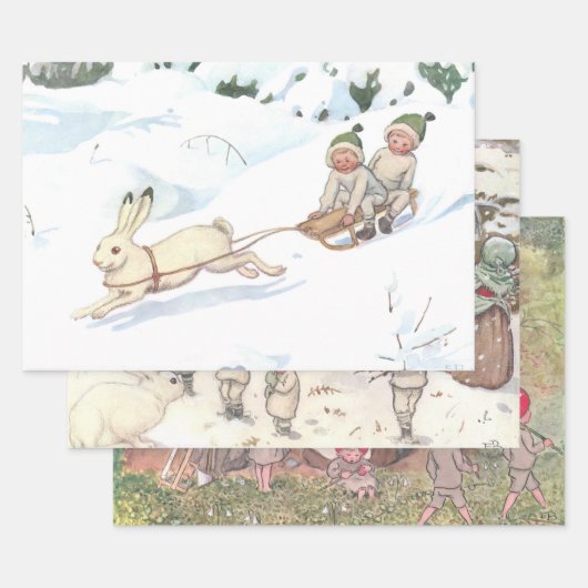 Landtiere und Kinder Elsa Beskow Geschenkpapier Set (Set)