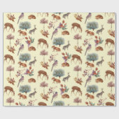 Landtiere und Vögel mit blassgelbem Hintergrund Geschenkpapier (Flach)