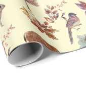 Landtiere und Vögel mit blassgelbem Hintergrund Geschenkpapier (Rolleneckpunkt)