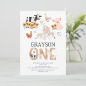 Landtiere Wasserfarbe Moderne 1. Geburtstag Einladung (Stehend Vorderseite)