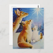 Landtiere Weihnachten Sterne Wasserfarben Kunst Postkarte (Vorne/Hinten)