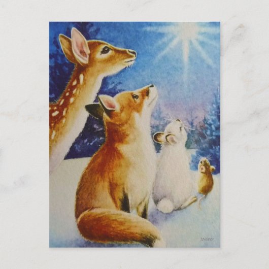 Landtiere Weihnachten Sterne Wasserfarben Kunst Postkarte (Vorderseite)