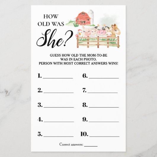 Landtiere wie alt war ihre Baby-Duschkarte Flyer (Vorne)