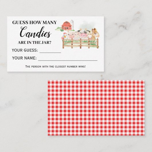 Landtiere wie viele Candies Baby Duschkarte Platzkarte (Vorne/Hinten)