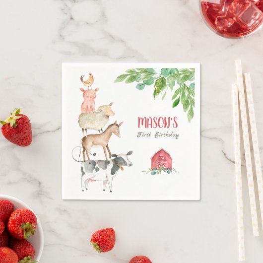 Landtiere Zoo Boy Birthday Barnyard Serviette (Beispiel)