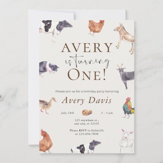 Landtiere zum Geburtstag Einladung (Vorderseite)