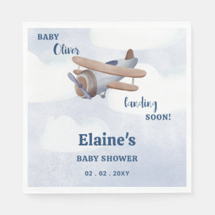 Landung bald Blue Boy Airplane Baby Dusche Serviette