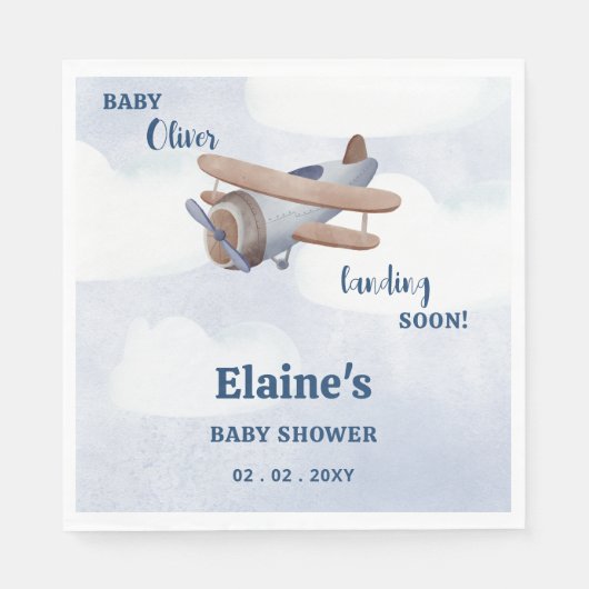 Landung bald Blue Boy Airplane Baby Dusche Serviette (Vorderseite)