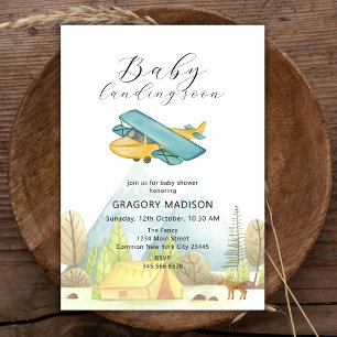 Landung bald Vintagen Flugzeug Forest Baby Dusche Einladung