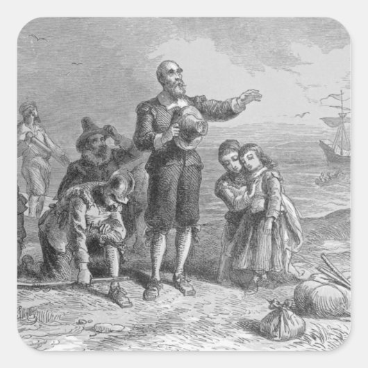 Landung der Pilger, 1620 Quadratischer Aufkleber (Vorderseite)