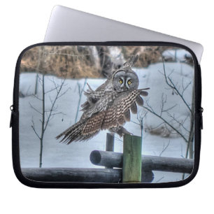 Landung des großen grauen Owl Raptor Wildlife Foto Laptopschutzhülle