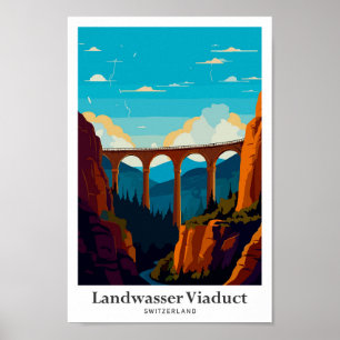 Landwasser Viadukt Schweiz Reisen Vintag Poster