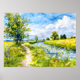 Landweg zum Fluss Havelland Wasserfarbe Poster