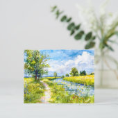 Landweg zum Fluss Havelland Wasserfarbe Postkarte (Stehend Vorderseite)
