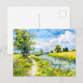 Landweg zum Fluss Havelland Wasserfarbe Postkarte (Vorne/Hinten)