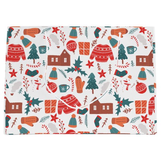 Landweihnachten mit Socken, Pullovern und Handschu Große Geschenktüte (Vorderseite)