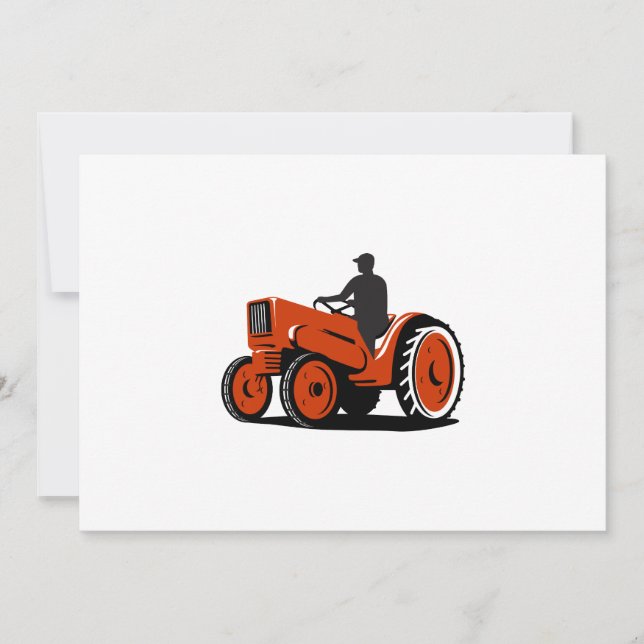 Landwirt fährt Oldtimer-Traktor Retro (Vorderseite)