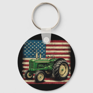 Landwirtschaft Bauernhof Traktor USA-Flagge Trakto Schlüsselanhänger