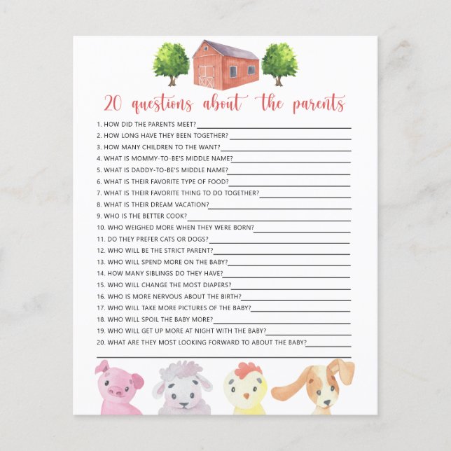 Landwirtschaft - Spiele - 20 Fragen zu den Eltern (Vorderseite)