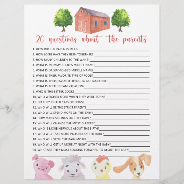 Landwirtschaft - Spiele - 20 Fragen zu den Eltern (Vorderseite)