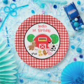 Landwirtschaftlich inspirierte rote Gingham-Geburt Pappteller (Party)