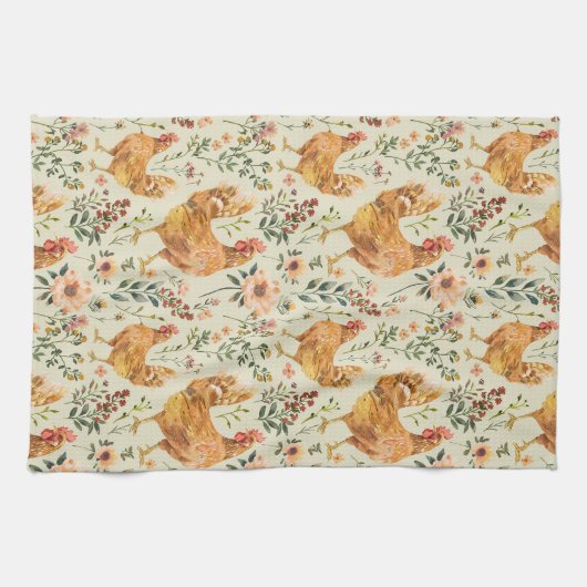 Landwirtschaftliche Hühner Florals Geschirrtuch (Horizontal)
