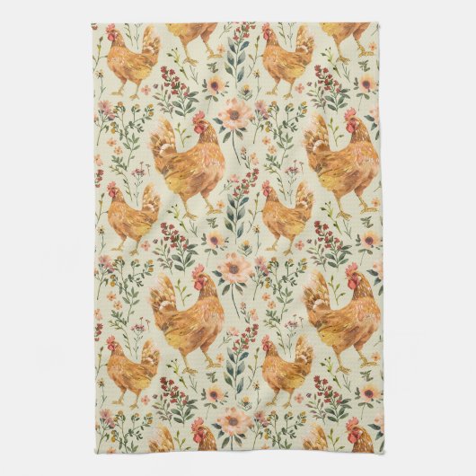 Landwirtschaftliche Hühner Florals Geschirrtuch (Vertikal)