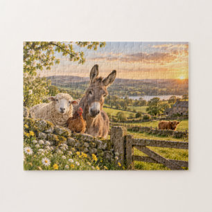 Landwirtschaftliche Tiere Landschaften Sonnenunter Puzzle