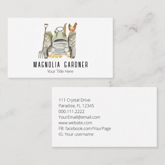 Landwirtschaftliche Zugmaschine Hühner Bio Gartenb Visitenkarte (Vorne/Hinten)