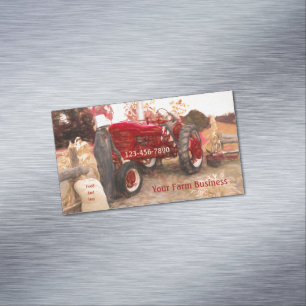 Landwirtschaftlicher Traktor Rot Vintage Rustikal Magnetische Visitenkarte