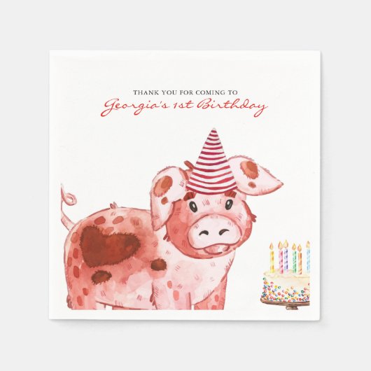 Landwirtschaftsthema | Pig Birthday Party Napkins Serviette (Vorderseite)