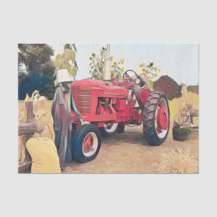 Landwirtschaftstraktor Rot Retro Vintage Rustikal Seidenpapier