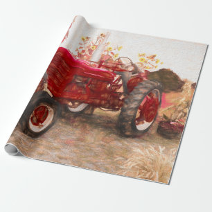 Landwirtschaftstraktor Rot Vintage Rustikal Herbst Geschenkpapier