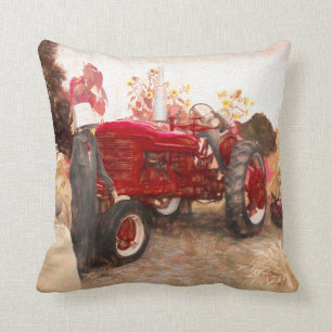 Landwirtschaftstraktor Rot Vintage Rustikal Herbst Kissen