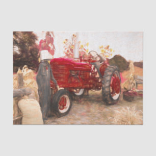 Landwirtschaftstraktor Rot Vintage Rustikal Herbst Seidenpapier
