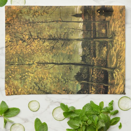 Lane mit Poplars von Vincent van Gogh Geschirrtuch (Gefaltet)