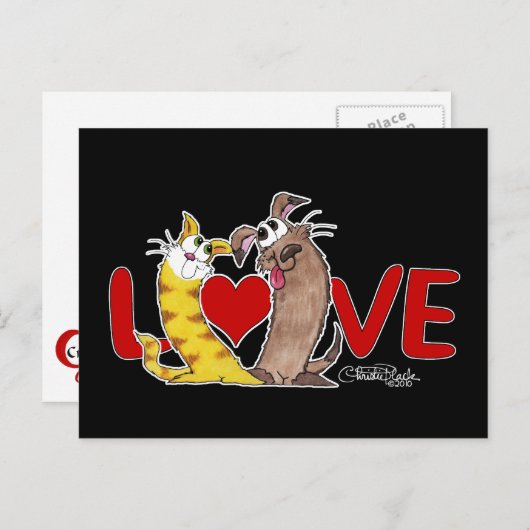 Lang auf Liebe und Katze und Hund Postkarte (Vorne/Hinten)