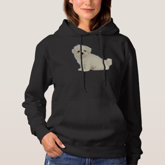 Lang beschichteter weißer Welpe maltesischer Hund  Hoodie (Vorderseite)