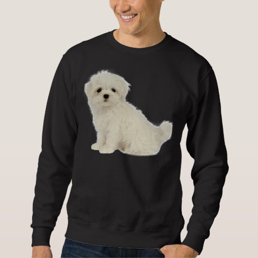 Lang beschichteter weißer Welpe maltesischer Hund Sweatshirt (Vorderseite)