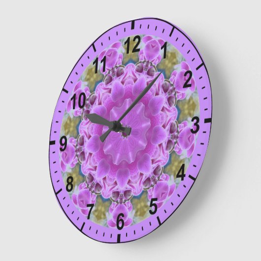 ~ Lang gestemmte Lila Orchids Fraktal ~ Große Wanduhr (Winkel)
