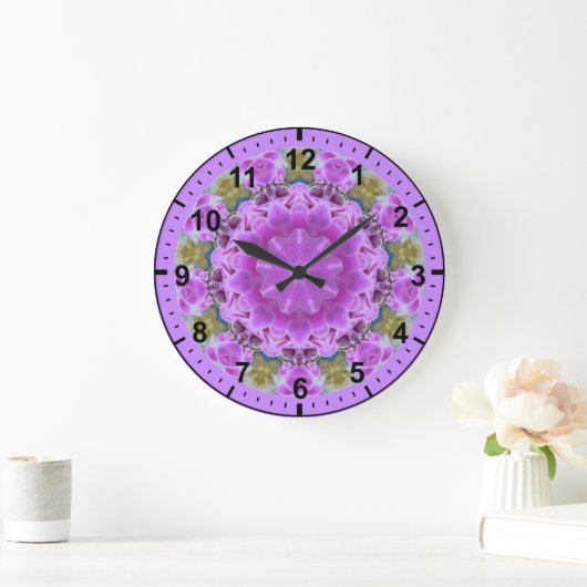 ~ Lang gestemmte Lila Orchids Fraktal ~ Große Wanduhr (Zuhause)